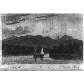 Special Label Photo:Catskill Mountains and the steam boat - on the Hudson River 1873