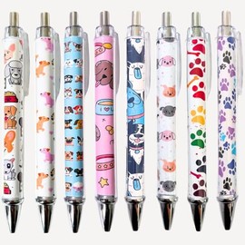 YJ PREMIUMS Juego de 8 bolígrafos de escritura para perros veterinarios con tinta para amantes de los perros, gente perrita, kawaii, cachorro, huella 