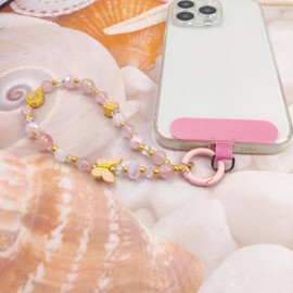 cioatu Cute Phone Wrist Strap Chic Beaded Cellphone Lanyard with Tether Tab Phone Charm Grip Strap for Phone Bag Purses Keys (Pink Butterfly)
