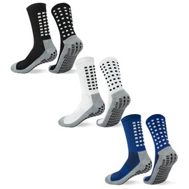 RATIVE Men's Grip Socks Crew Soccer Anti Slip Non Slip Grip Pads for Football Basketball Sports Grips Socks(X-Large, 3-pairs/dot/assorted)