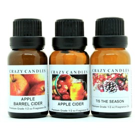 Crazy Candles 3 Bottles Set, 1 Apple Barrel Cider, 1 Apple Cider, 1 Tis The Season 1/2 Fl Oz Each (15ml) Premium Grade Scented Fragrance Oils