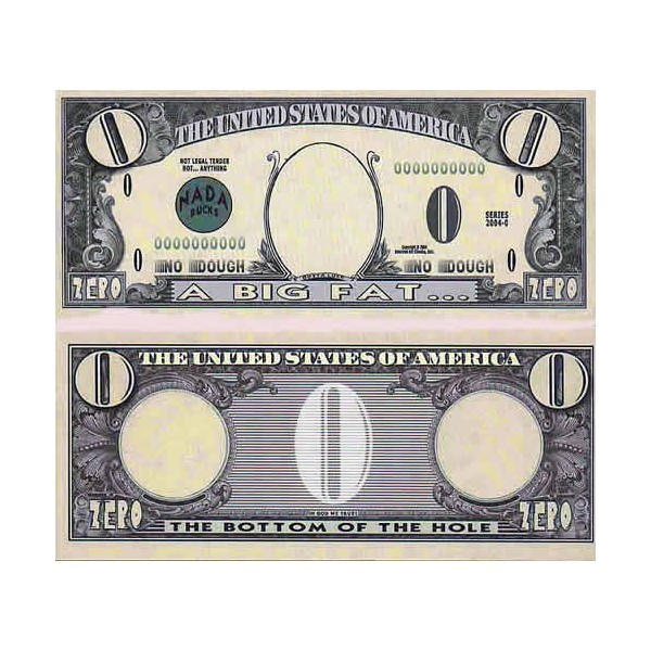 Set of 5 Bills-Zero Dollar