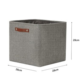 Mangata Collapsible Storage Cube Boxes, 28CM Cube Linen Woven Fabric Storage Baskets with Leather Handles 3PCS(Grey)