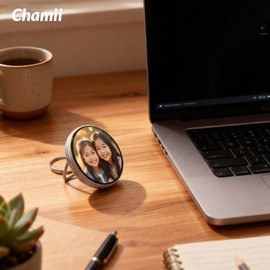Chamii Wearable Electronic Badge, Smart Can Badge, 1.8 Inches, Approx. 1.8 Inches (46 mm), Fashion Item, Bluetooth Picture, Video, GIF Animation Display, DIY Custom, For Painful Bangs