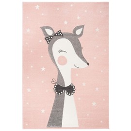 SAFAVIEH Carousel Kids Collection Area Rug - 6'7" x 9', Pink & Ivory, Doe Design, Non-Shedding & Easy Care, Ideal for High Traffic Areas for Boys & Girls in Playroom, Nursery, Bedroom (CRK191P)