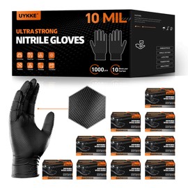 UYKKE 10mil Nitrile Gloves Thick,Industrial Disposable Gloves with Diamond Textured,Heavy Duty Mechanic Gloves,Latex Free (1000, Medium)