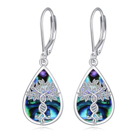 DAYLINLOVE Tree of Life Earrings 925 Sterling Silver Abalone Shell Tree of Life Dna Earrings Dangle Tree of Life Jewellery Gifts for Women, Sterling Silver, No Gemstone