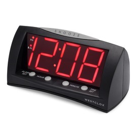 Westclox Digital Alarm Clock for Bedroom or Office, Large 1.8" Red LED Display with Oversized Snooze Bar, Corded with Battery Backup, (Black, 8-Inch)