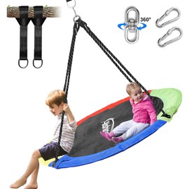 Hishine 43" Saucer Tree Swing for Kids, 360° Rotate Waterproof Flying Saucer Swing with Swivel, Hanging Straps, Adjustable Ropes, Round Mat Spinner Swing for Tree/Swing Set (4 Colors)