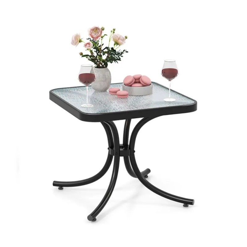 Black Tempered Glass Top Patio Table with Heavy-Duty Metal Frame