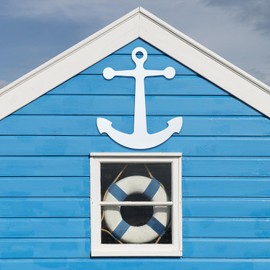 Hillsuren 30 Inch Large Anchor Shaped Wall Art White Wooden Outdoor Nautical Home Wall Art Mounted Wooden Anchor Decoration for Nautical Home Indoor Outdoor Beach Theme Decor Supplies