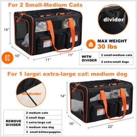 pidipiti 22''(L) x 16''(W) x 14''(H) Large Double pet Carrier for 2 Small-Medium Cats and car Travel,with a Removable Divider,Large Loading top,4 Pockets and Zipper Locks.