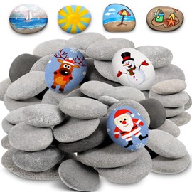 LOEPENLE 50 pieces pebbles for painting, flat, flat stones for painting, 40 1-3 cm smooth pebbles for painting, 10 3-6 cm painted pebbles
