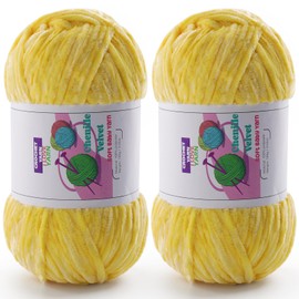 2 Skeins Fluffy Chunky Yarn, Chenille Chunky Yarn for Crocheting and Hand Knitting, Soft Thick Bulky Yarn for Making Blankets, Scarves, Hats（2×3.5oz, 2×131.2yds） (Light Yellow)