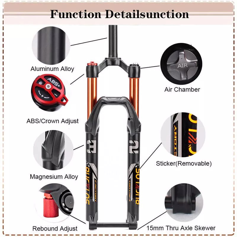 BUCKLOS FACTORY32 100*15mm 26/27.5/29" MTB Air Suspension Forks Straight Tapered