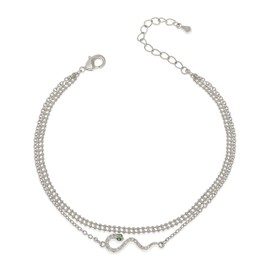 Frigotine Dainty Silver Snake Bracelets for Women, Trendy Sparkly Adjustable Double Beaded Cable Chain Green Rhinestone Layered Gothic Jewelry Prom Holiday Gift