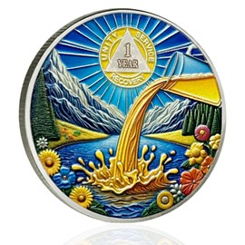 CHURYUML 1 Year Sobriety Coin One Year AA Sobriety Chip Unique Sober Coin Sobriety Gifts Recovery Medallions Alcoholics Anonymous Token Sober Gift for Men and Women Celebrating Sobriety