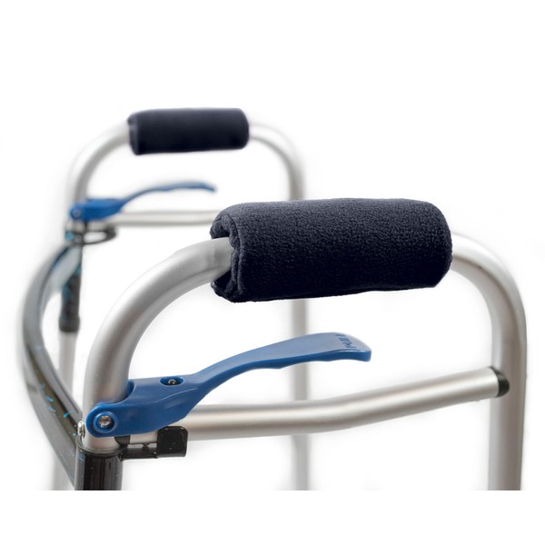 Crutch Comfort Universal Walker Hand Grip Covers - Luxurious Soft Fleece with Sculpted Memory Foam Cores (Classic Black)