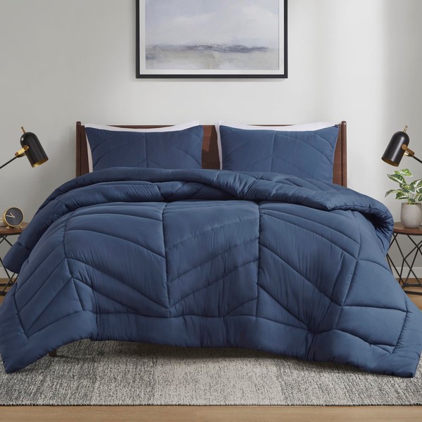 Intelligent Design Queen Comforter Set, Puffy Chevron Quilted, Overfilled Comforter