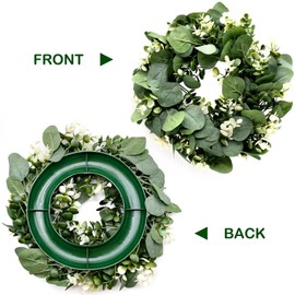 Artificial Eucalyptus Wreath Decorative Door Wreath Hanging Wreath with Green Leaves Artificial Eucalyptus Garland for Wedding Garden Hanging Wall Patio Party Decoration