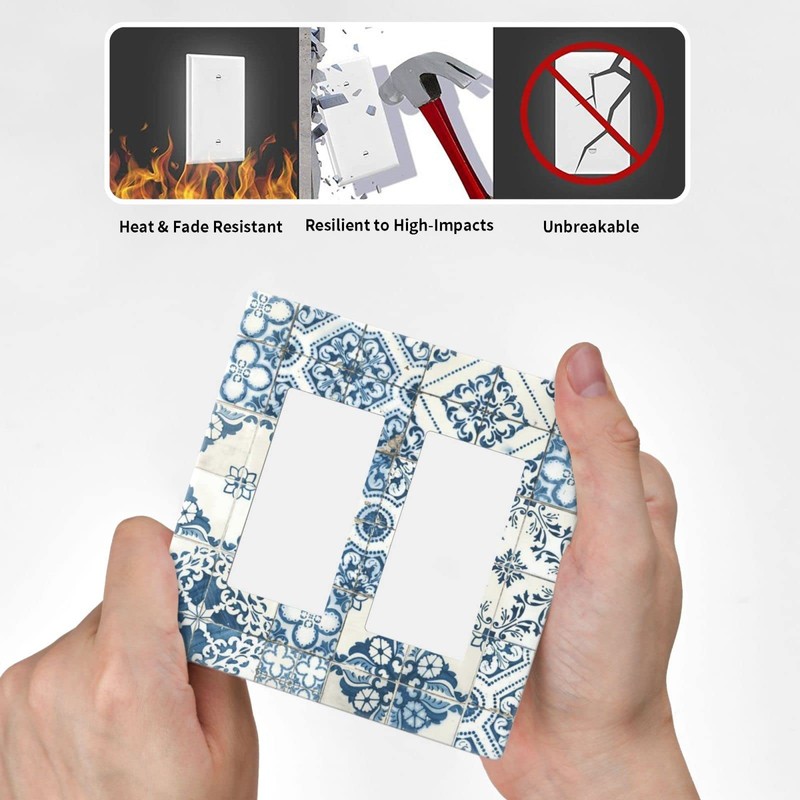 Retro Blue Tile 2 Gang Double Rocker/Decor Light Switch Cover