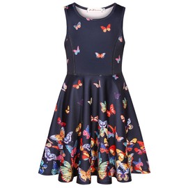 LaBeca Girls Printed Casual Party Dresses Twirly Sleeveless Dress Butterfly Valley L