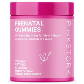 Pink Stork Total Prenatal Vitamin Gummies for Women with Folic Acid, Vitamin D, and Vitamin B6 to Support Fetal Development and Morning Sickness, Pregnancy Must Haves - Raspberry, 60 Count