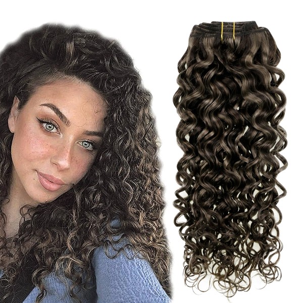 Hetto Brown Highlight Curly Clip in Hair Extensions Real Human