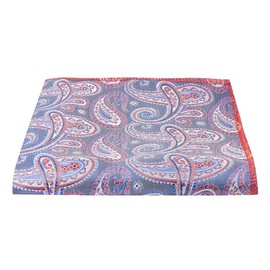 King & Priory Blue with Red Paisley Pocket Square, Handkerchief