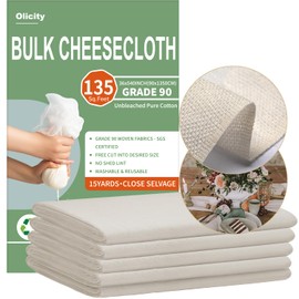 Olicity Cheese Cloth Roll,Grade 90,3x45Ft, 135 Sq Ft,Reusable Cheese Cloth Closed Edges Unbleached Cotton Cheese Cloths for Straining,Fine Mesh Muslin Bulk Cheesecloth Roll for Cooking,Crafts-15 Yards