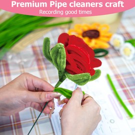 Pipe Cleaners Craft for Flowers, Multi-Colored Pipe Cleaners Kit, Chenille Stems for DIY Flower Making Kit with Floral Wires, Come with Flower Base, Ideas for Party & Home Decor (A21)