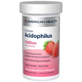 American Health Tableta masticable diaria Acidophilus, 1 mil millones de cultivos vivos, bacterias beneficiosas para los sistemas digestivo e...      