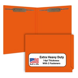 Orange File Folders, Doctor Stuff, Letter Size Reinforced End Tab Folder with 2" Bonded Fastener on Inside Front and Back, 14 pt Stock, Box of 50