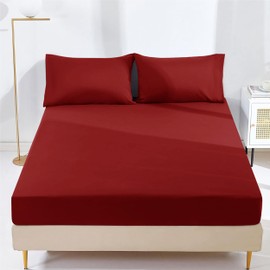 AR Ware Fitted Bed Sheet Microfibre 25cm Depth Super Soft Non Iron Shrinkage and Fade Resistant Luxury Bedding Sheets (Red, Single)