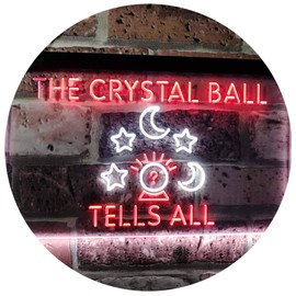 Fortune Teller Palm Tarot Reader Crystal Ball Dual Color LED Neon Sign White & Red 12" x 8.5" st6s32-i3117-wr
