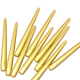 G Decor Coraline 10 Gold Shimmer Tall Dinner Candles