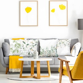 Aoihrraan 24 x 24 Inch Spring Sage Green Leaf Cushion Covers Eucalyptus Floral Watercolor Soft Short Plush Square Throw Pillow Covers For Living Room Sofa Outdoor Couch, 60x60cm Set of 4 Pillowcases