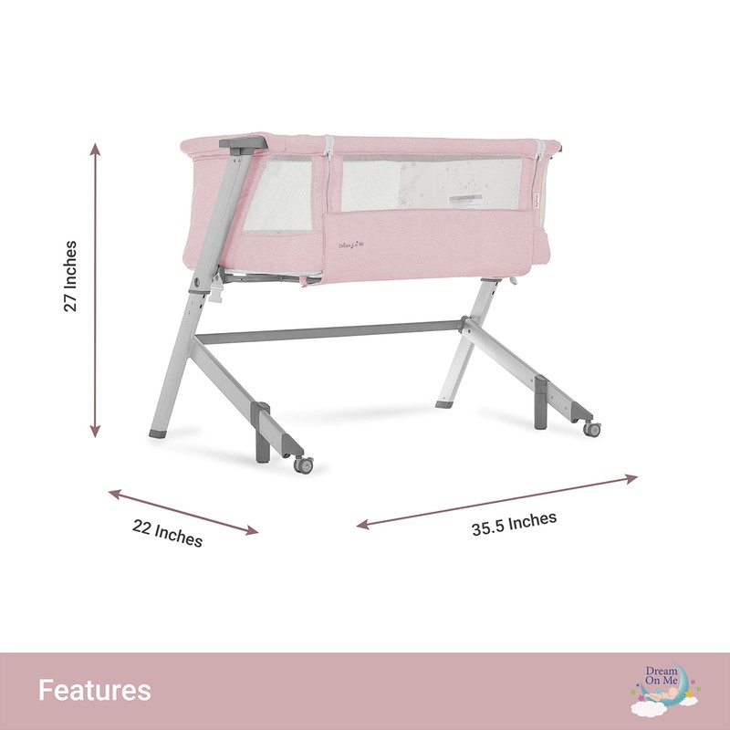 Dream On Me Skylar Bassinet & Bedside Sleeper Pink Crib