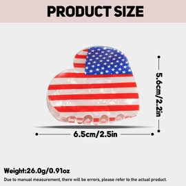 4th of July Fun Hair Clips,Funny Cute Heart Shape Stripes Claw Clips,American Flag Stars Acrylic Hair Clip Red,White and Blue Patriotic Accessories for Women and Girls