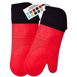 HOMWE Extra Long Professional Silicone Oven Mitt, Oven Mitts with Quilted Liner,