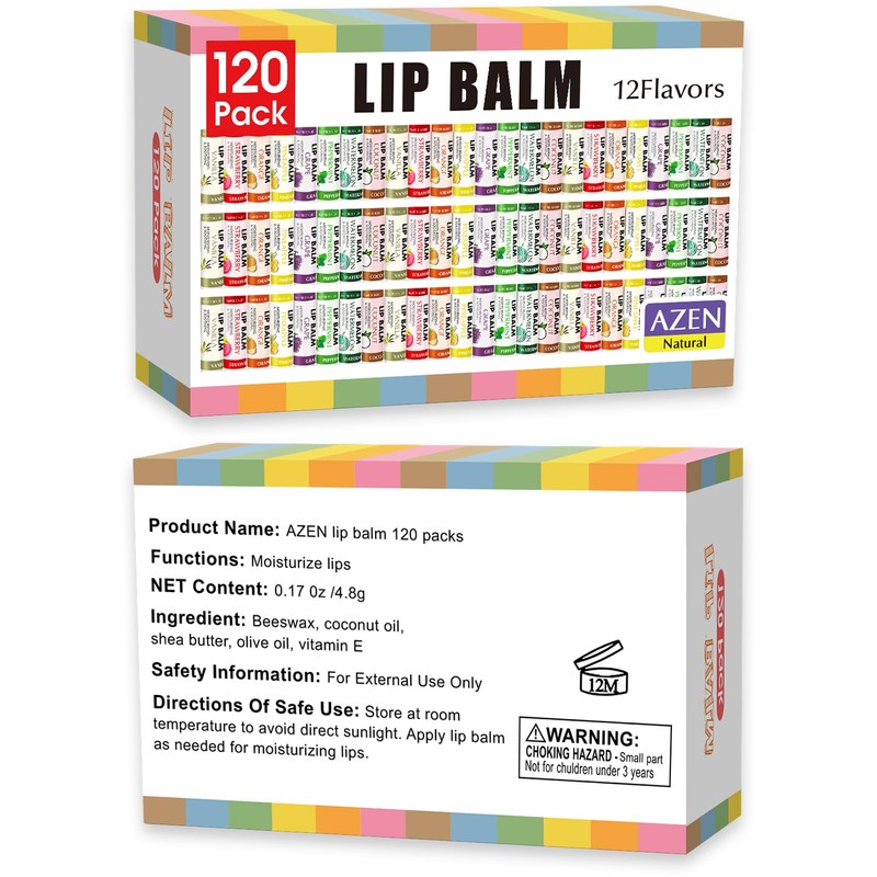 AZEN 120 Pack Lip Balm, Natural Lip Balm Bulk, Lip