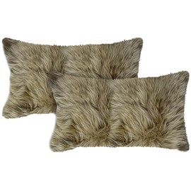 Set of 2, New Zealand Sheepskin Throw Pillow with Zipper Closure and Polyfil Insert | 100% Genuine Sheep Wool Pillow | Fluffy Decorative Throw Pillows for Couch and Chairs, Taupe, 12 in x 20 in