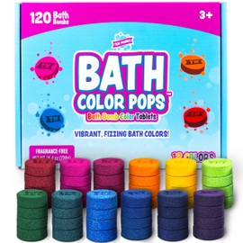 Tub Works® Bath Color Pops™ Moisturizing Kids Bath Bombs, 120 Count | Bath Bomb Refills for Bath Color Brush | Nontoxic & Fragrance-Free | 12 Unique Colors | Fizzy, Vibrant Water Color Tablets