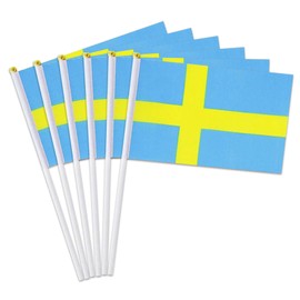 Sweden Flag Small Swedish Flag 12 Pack Mini Hand Held Swedish Flags on Sticks for Party Parades Sports Events Patriotic Holiday Decorations