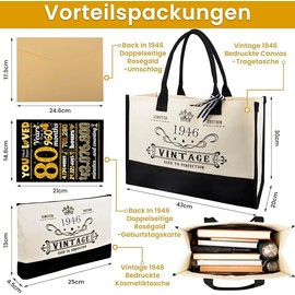 Nerien Geburtstag Geschenke für Frau - Geburtstagsgeschenk Mit Schöne Handtasche & Kosmetiktasche & Geburtstagskarte, Lustige Geschenkideen Personalisierte Vintage Tasche für Freundin Mädchen