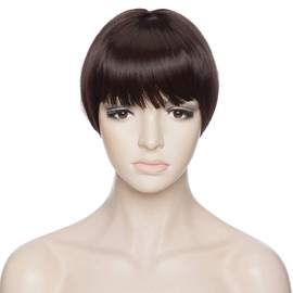 SEGO Dark Brown Clip In Fringe 3D Hair Bangs, Neat Temples Fringe Front Striaght Synthetic Hair Clip on Bangs Topper Invisible Seamless Hairpiece