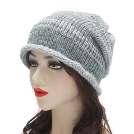 ZLYC Women's Knitted Slouchy Beanie Hat Soft Winter Stretch Skull Cap, Gradient grey