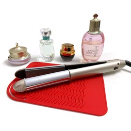Flat Iron Travel Mat, Curling Iron Counter Protector with Heat Resistant Glove for Curling Irons, Hair Straightener, Flat Irons and Hair Styling Tools, 9” x 6.5”, Red
