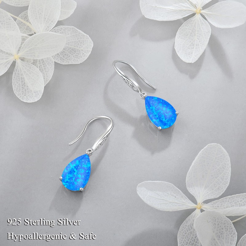 VESHON Blue Opal Teardrop Earrings for Women, 925 Sterling Silver