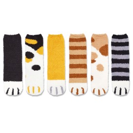 Fuzzy Socks for Women Girls - Fluffy Socks Warm for Winter, Indoors Fleece Cozy Animal Socks Teens 6 Pairs